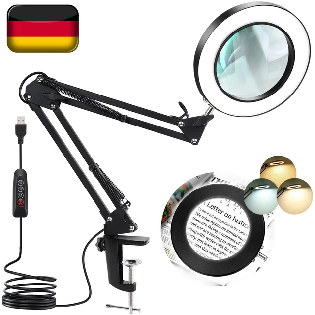 5X Lupa con luz, 72LED Lupa con abrazadera, 3 modos de color Lámpara de trabajo Lupa
