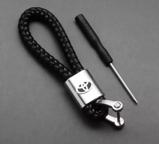 Toyota Black Braided Leather Metal Keyring Key Chain Fob Gift Car UK Seller