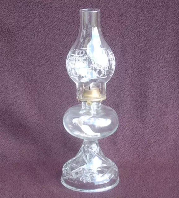 Hurricane / OIL Lamp  ~ STAR Of DAVID Glass Base ~ Wreath & Torch Chimney ~ Vtg.