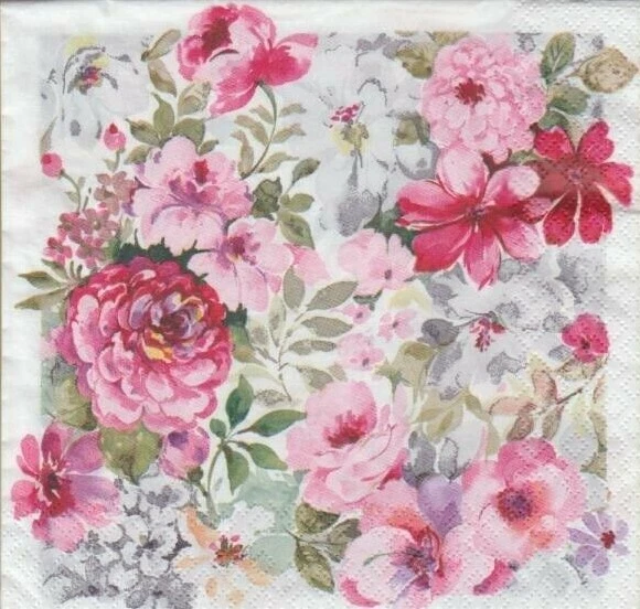 3 Servietten ~ Blütentraum Blumen Rosen Garten rosa