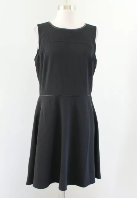NWT Ann Taylor Loft Solid Black Faux Leather Trim Fit and Flare Dress Size 10