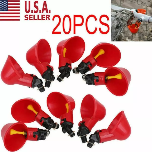 20 Poultry Water Drinking Cups Chicken Hen Plastic Automatic Drinker Feeder