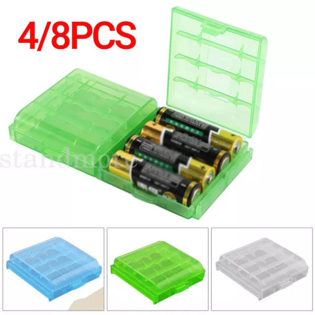 4/8x AA AAA Battery Batteries Storage Case Clear Holder Box Hard Plastic 5 Grid