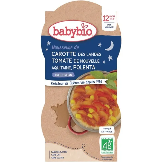 lot 3x2 BABYBIO Bonne Nuit Carotte, tomate et polenta bio dès 12 mois 200 gr