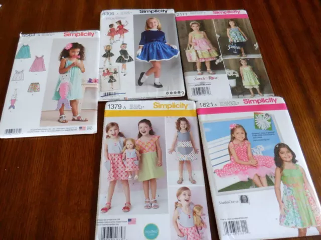 Lot 5 Simplicity Uncut Girls Sz 3-8 Dress patterns, 1379,2171,1821,8306,8564
