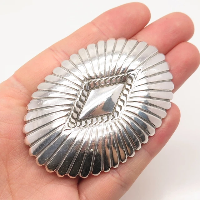 Old Pawn Navajo 925 Sterling Silver Native Concho Handcrafted Tribal Belt Buckle Old Pawn Navajo 925 Sterling Silver Native Concho Handcrafted Tribal Belt Buckle
