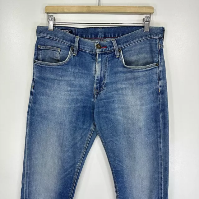 Jeans TOMMY HILFIGER da uomo W32 L36 blu sottili skinny elasticizzati cerniera rialzata 3