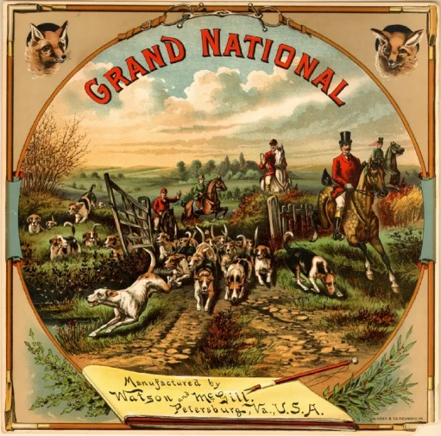 Virginia Grand National Dogs Foxhounds Fox Hunt Tobacco Crate Label Poster Print