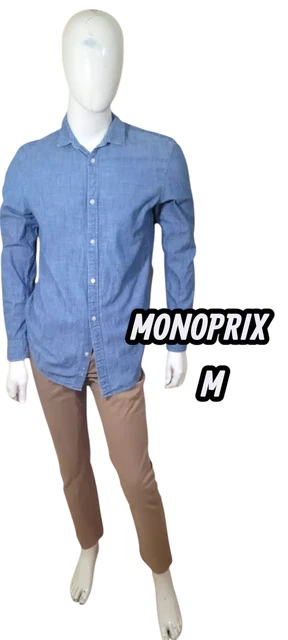 Chemise Homme Jules - Taille M - Manches Longues Blanche à Carreaux - Coton/Lin - Coupe Ajustée - Occasion Parfait état