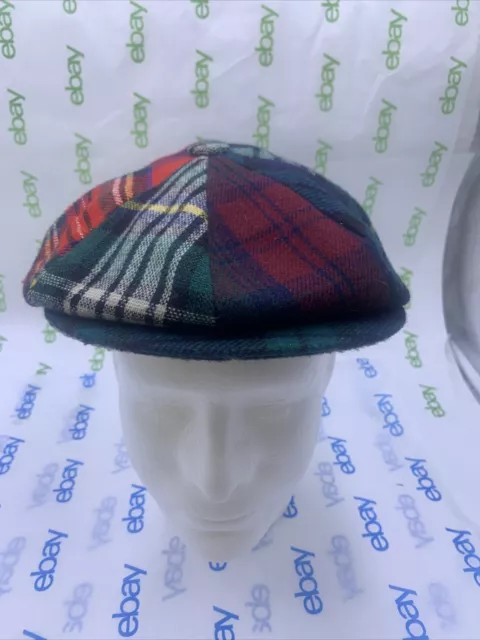 SHANDON Cap, Made in Ireland, red plaid/yellow & black/ pompom / snap brim VGC