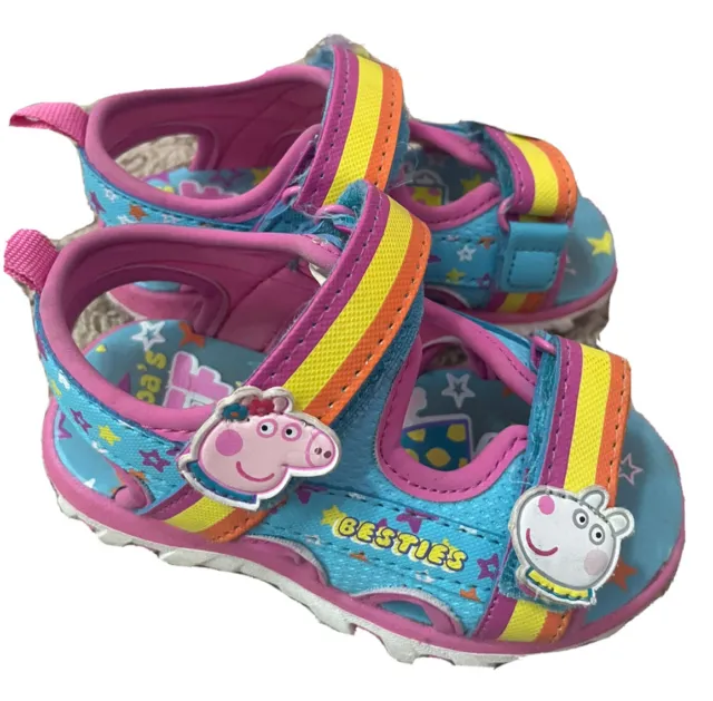 Peppa Pig Toddler Girls Sandals Slippers Shoes BESTIES Size 7 Blue Pink Stars 🐷