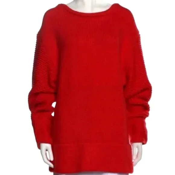 Helmut Lang Chunky Wool Knit Opacity Intarsia Sweater Red SZ Small