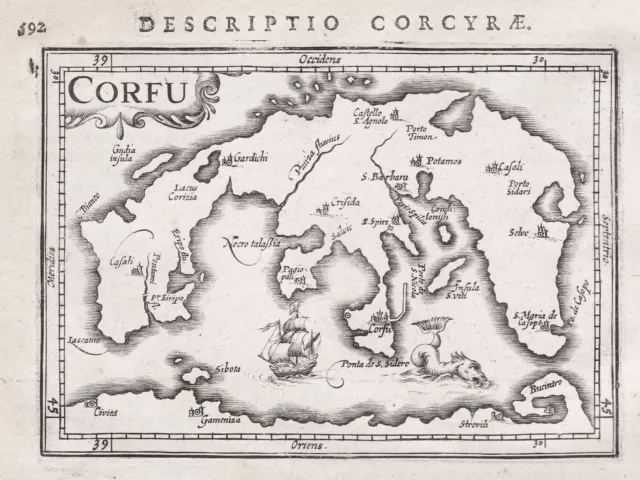 Korfu Corfu island ile Insel Greece map Karte carte Bertius Hondius 1618