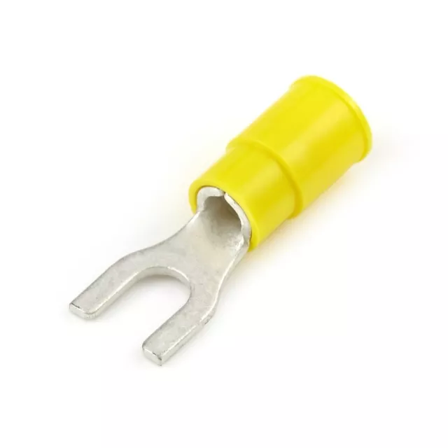 Vinyl Insulated Yellow Spade Terminal 12-10 Gauge 1/4" Stud - USA - 100 Pack