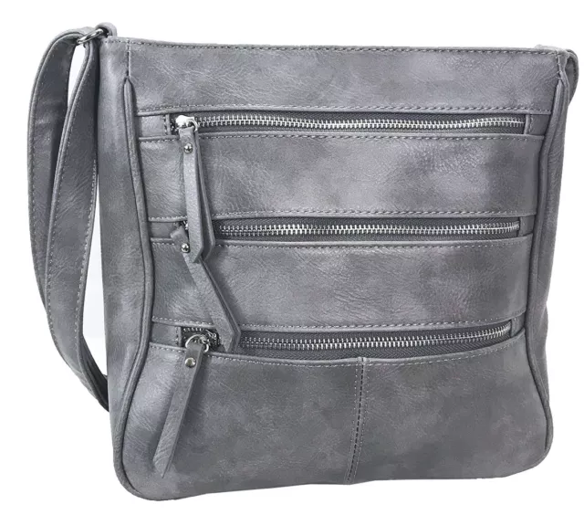 Zzfab Triple Zipper Locking Concealed Carry Crossbody Bag Grey C9333-GY
