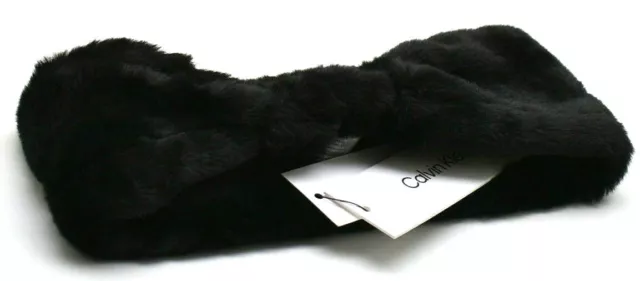 Calvin Klein Faux Fur Head Band Wrap Ear Warmer Muff Black New! NWT