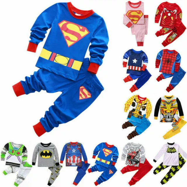 Kids Boys Girls Superhero Cartoon Pyjamas Long Sleeve Sleepwear Tracksuit Set