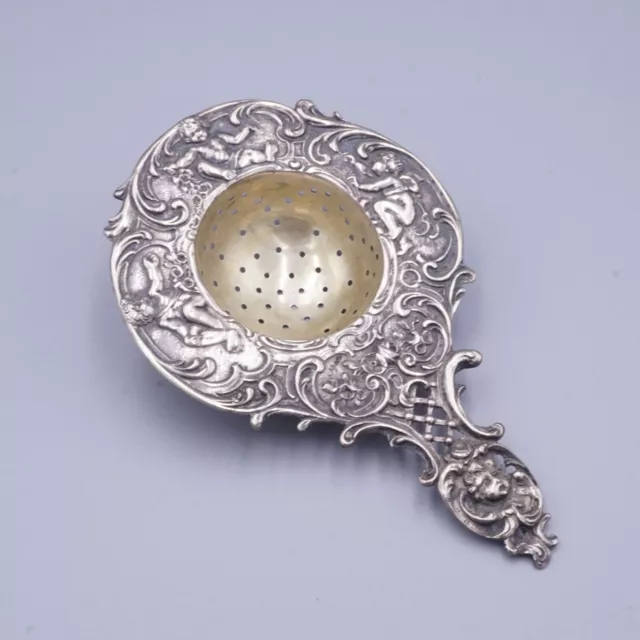 Antique German 800 Sliver Repousse Tea Strainer