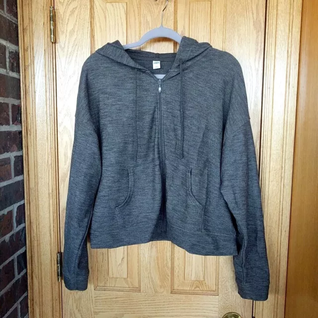 Old Navy heathered charcoal gray textured knit lightweight hoodie L full zip