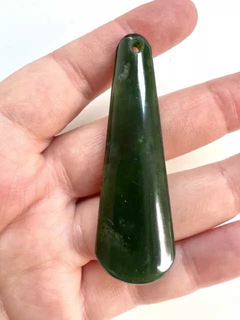 Vintage Estate Natural Green Nephrite Jade Hand Carved Large Pendant 2.45"