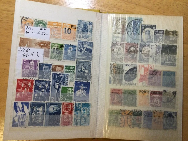 Kleines Briefmarkenalbum Dänemark/Finnland/Norwegen überwiegend gestempelt