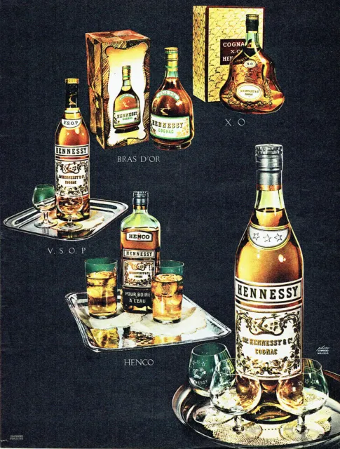 Publicité Advertising 107  1955  cognac Hennessy Henco bras d'or X.O