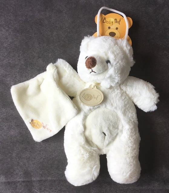 Doudou Ours mouchoir blanc beige 23cm ourson calin BN297 Babynat Baby Nat