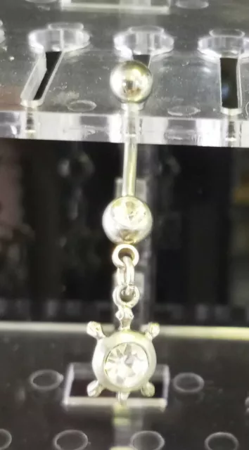 Belly Ring Turtle w/Clear Gem Animal Dangle Naval Steel Body Jewelry