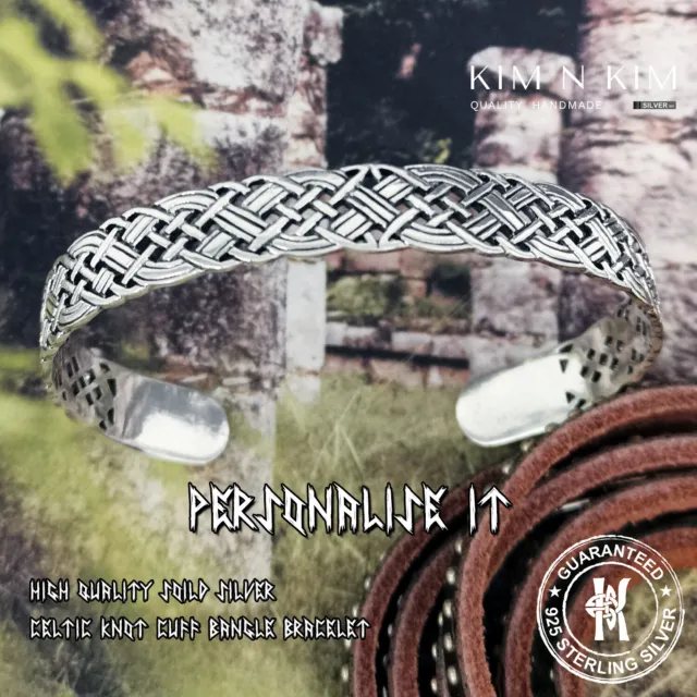 Viking Celtic Knot Cuff Bangle Bracelet ✔️Solid 925 Stering Silver✔️Personalised
