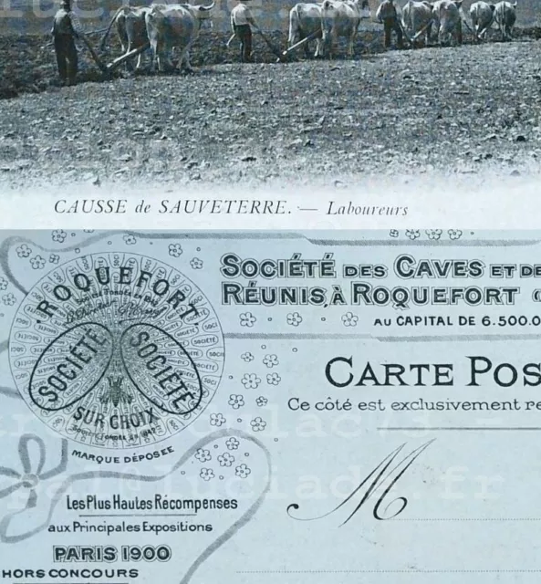 Carte Postale Ancienne 1900 Fromage Roquefort Société Paysans Laboureurs Vaches
