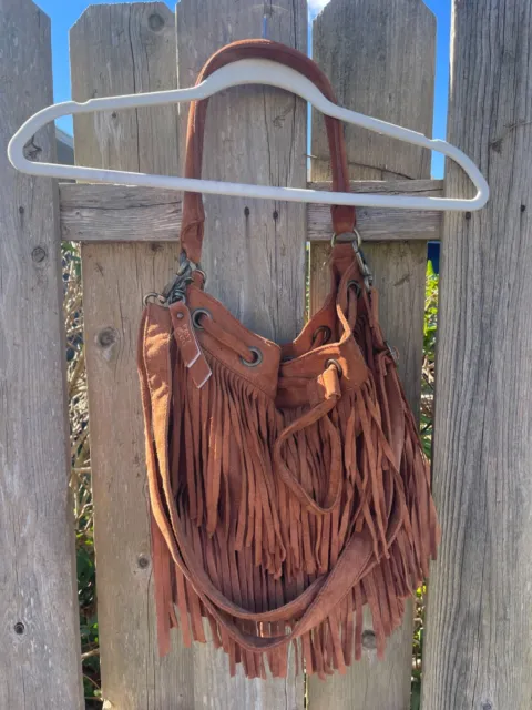 Frye and Co. Women's Phoebe Fringe Suede Leather Bucket Bag Boho