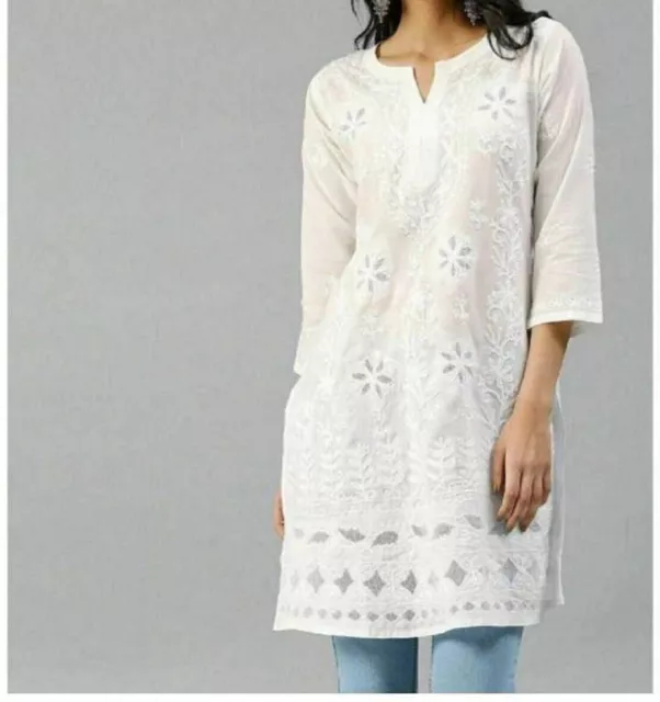 White Embroidery Kurti for Women Dress Cotton Lucknowi Chikankari Fancy Kurtis