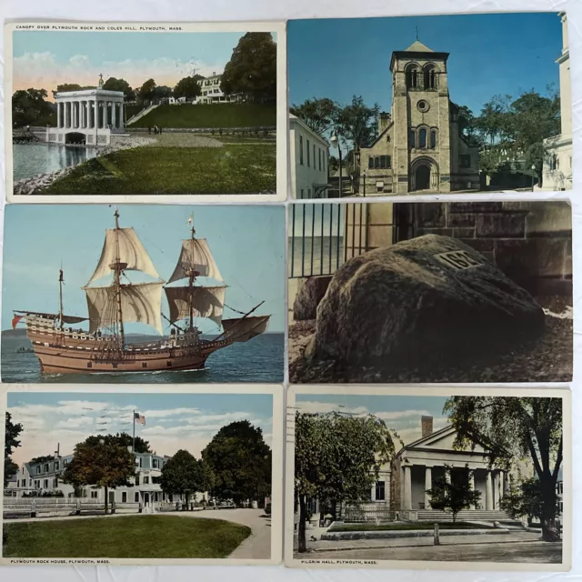 Lot *6* Plymouth Mass. MA Postcard Mayflower, Rock Pilgrim Hall Vintage Antique