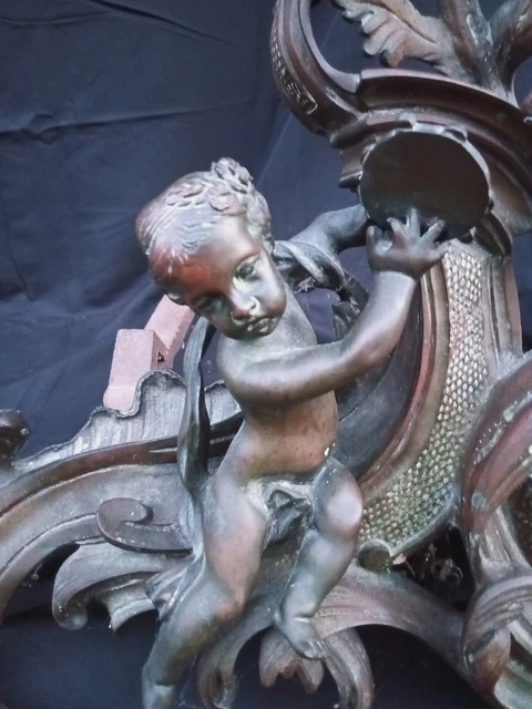 Pair 19th Century French Chenets Cherubs Rococo 16.5"x14x21 Nice Patina Andirons
