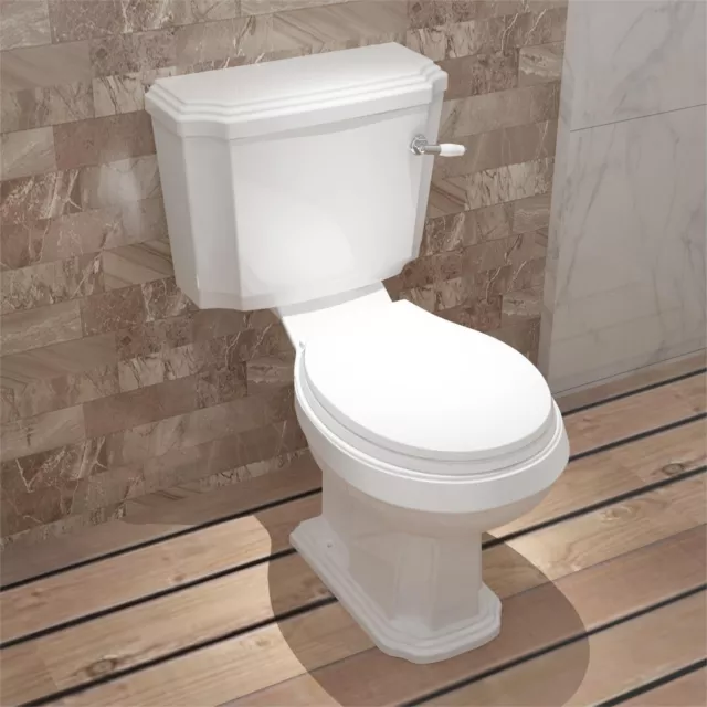 Traditional Toilet Close Coupled Ceramic White Soft Close Seat Bathroom Oval Pan