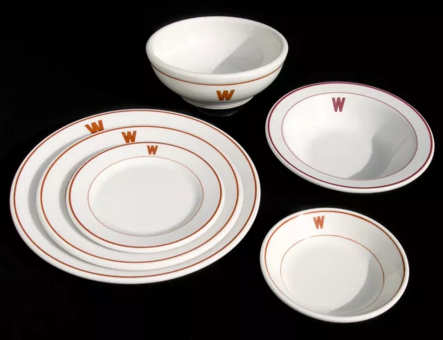 Vintage 'W' Monogram Restaurant Ware China Plates & Bowls Syracuse Shenango