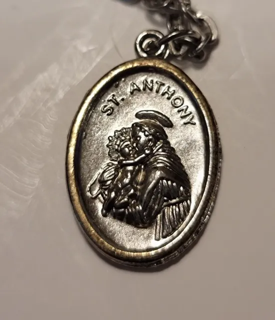 Medalla Santa Medalla San Antonio/Niño Jesús de colección / Cadena de 20" Circa 1960 Finca Italia