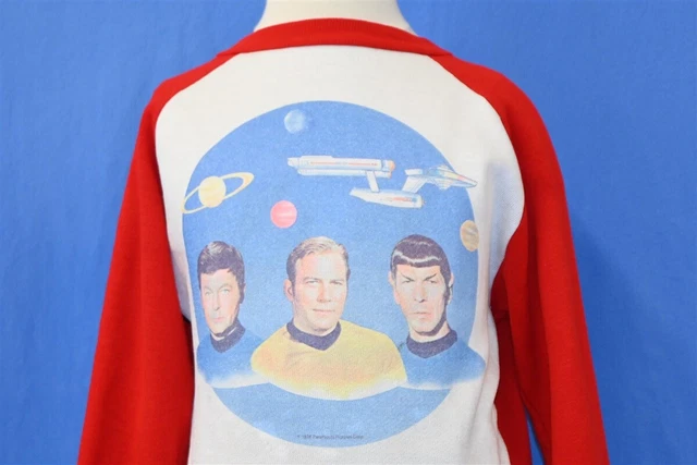 vtg 70s STAR TREK RED RAGLAN COLOR BLOCK SCI FI 1976 CPT KIRK SWEATSHIRT YOUTH L