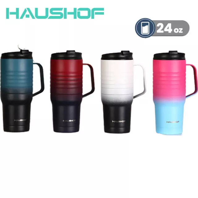 HAUSHOF 24oz Travel Mug Vacuum Insulated with Upgraded Stainless Steel Handle