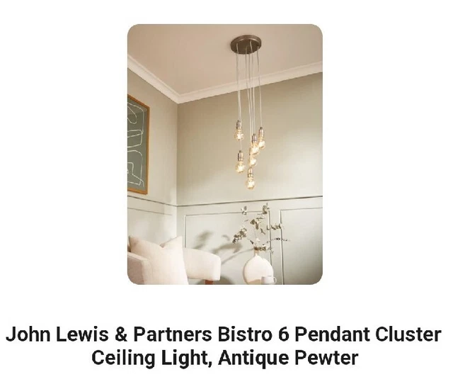 John Lewis Bistro 6 Pendant Cluster Ceiling Light Antique Pewter