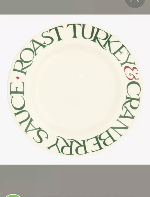 Emma Bridgewater Christmas Toast Dinner Plate Roast Turkey & Cranberry Sauce New