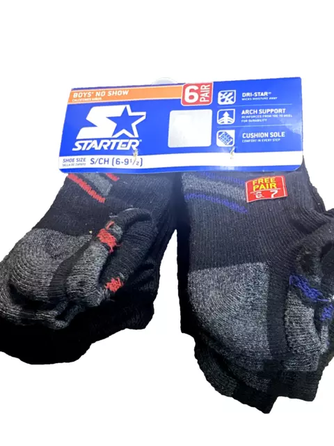 Starter Socks Boys' No Show 7 Pair Pack Black Boys Shoe Size S (6-9.5) New