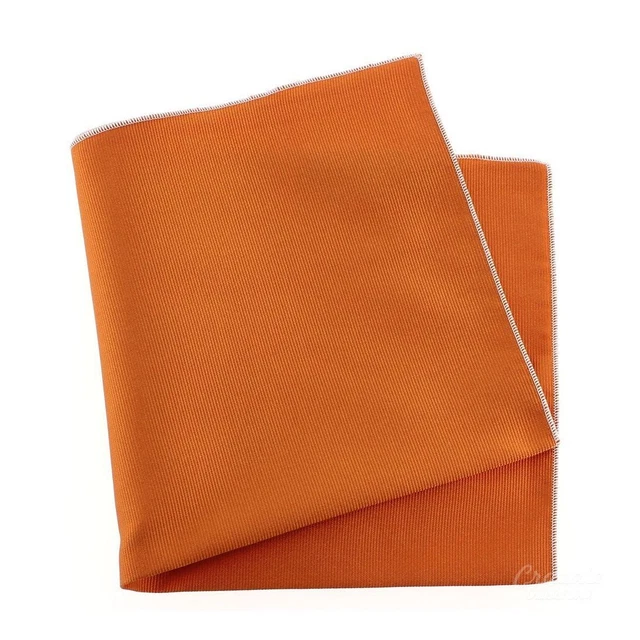 Pochette soie, Orange Rame, ourlet blanc - Orange -  FABRIQUE EN ITALIE.