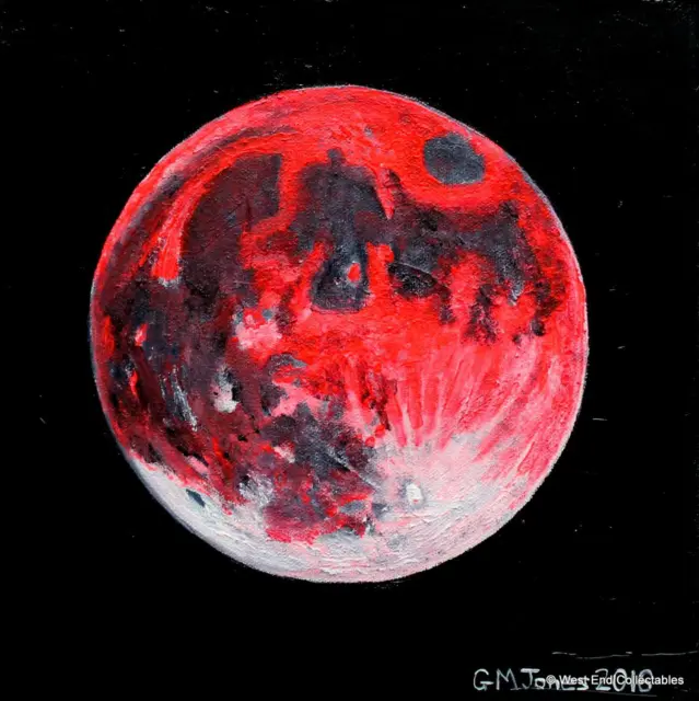 Sangre Rojo Luna II Original Pintura Al Óleo Obra de Arte Por GM Jones- Espacio