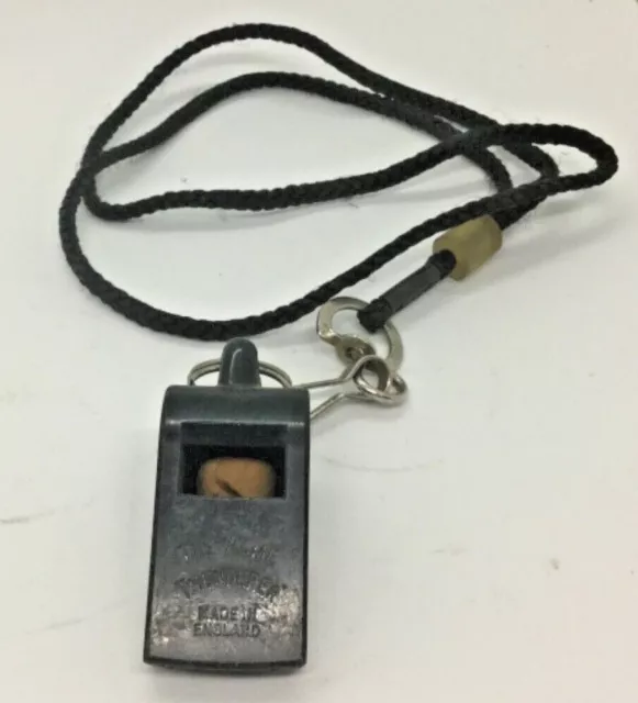 Vintage The ACME Thunderer black plastic whistle with lanyard