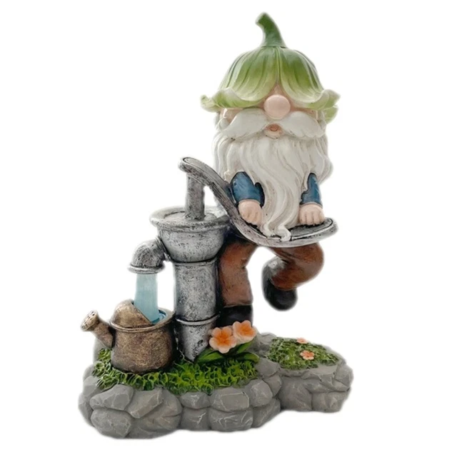 Resin Elf Elderly Sculpture Gnome Fetching Water Statue Garden Yard Decoration