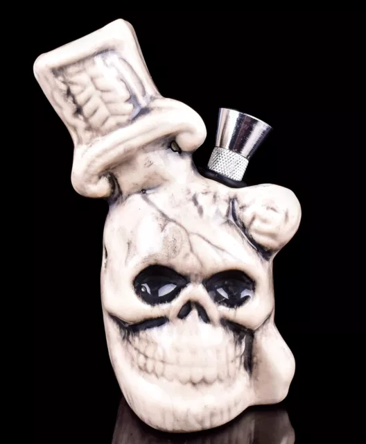 GRIM REAPER 5" SKULL Face CERMAIC Bubbler Glass Water Pipe BONG Hookah *USA*