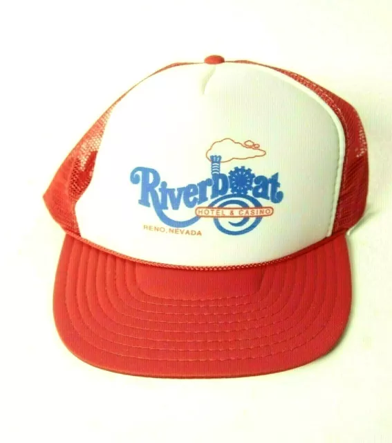 Red Snapback Cap ~ Riverboat Casino Reno White Blue Mesh Foam Trucker VTG Hat ~
