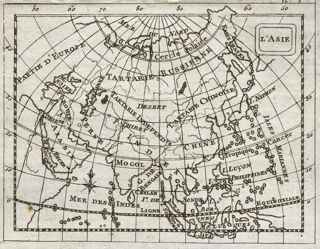 Carte Ancienne De L'Asie - 1850 Environ - Authentique Et Rare - 44x30 Cm