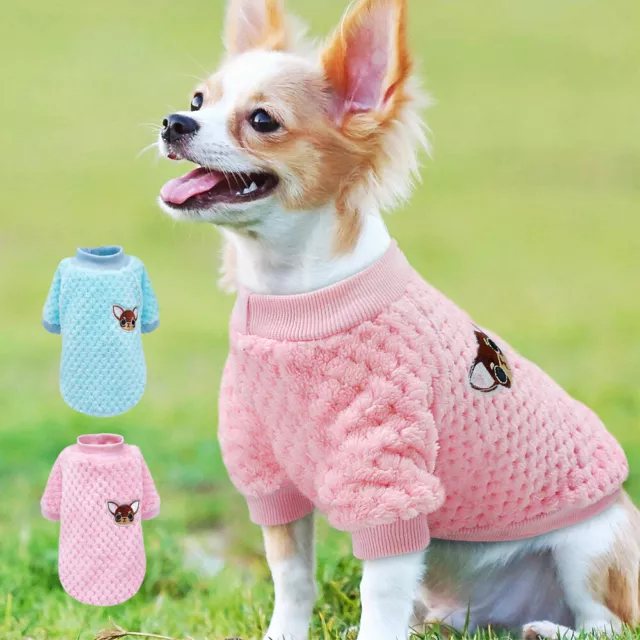 Soft Warm Dog Cat Sweater Embroidery Chihuahua Kitten Clothes Warm Pajamas Small